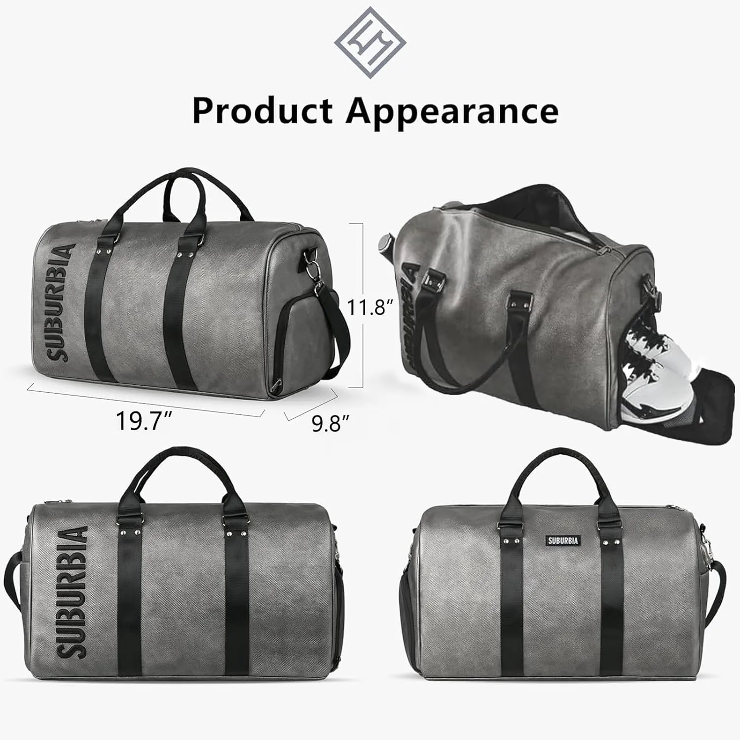 39L Leather Travel Duffle Bag, Carry on Garment Duffel Bag with Shoes Compartment, Shoulder Weekender Overnight Bags, Sports Tote Gym Bag, Business Luggage for Men Women Waterproof & Tear Resistant