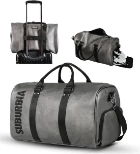 39L Leather Travel Duffle Bag, Carry on Garment Duffel Bag with Shoes Compartment, Shoulder Weekender Overnight Bags, Sports Tote Gym Bag, Business Luggage for Men Women Waterproof & Tear Resistant