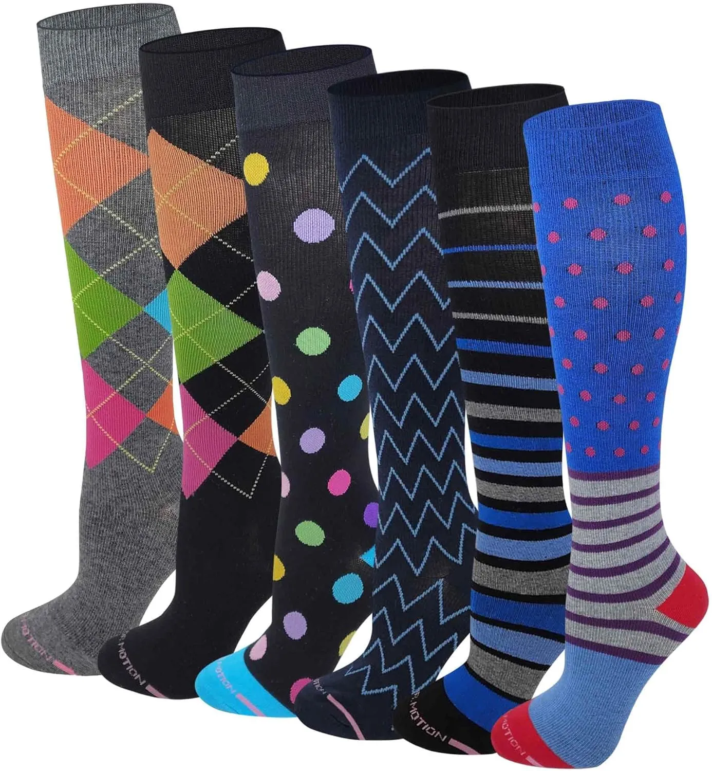 6 Pairs Pack Women Dr Motion Graduated Compression Knee High Socks (6 Pk New Assorted )