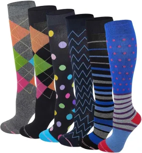 6 Pairs Pack Women Dr Motion Graduated Compression Knee High Socks (6 Pk New Assorted )