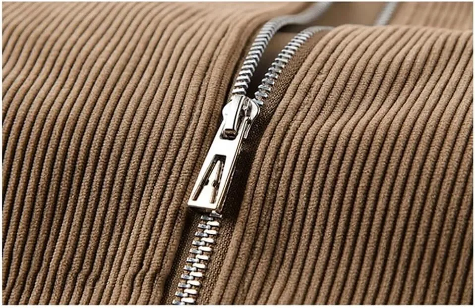 Disimlarl Men Zipper Corduroy Windbreaker Jackets Casual Thin Lightweight Workwear Coat Stand Collar Outerwear Coat