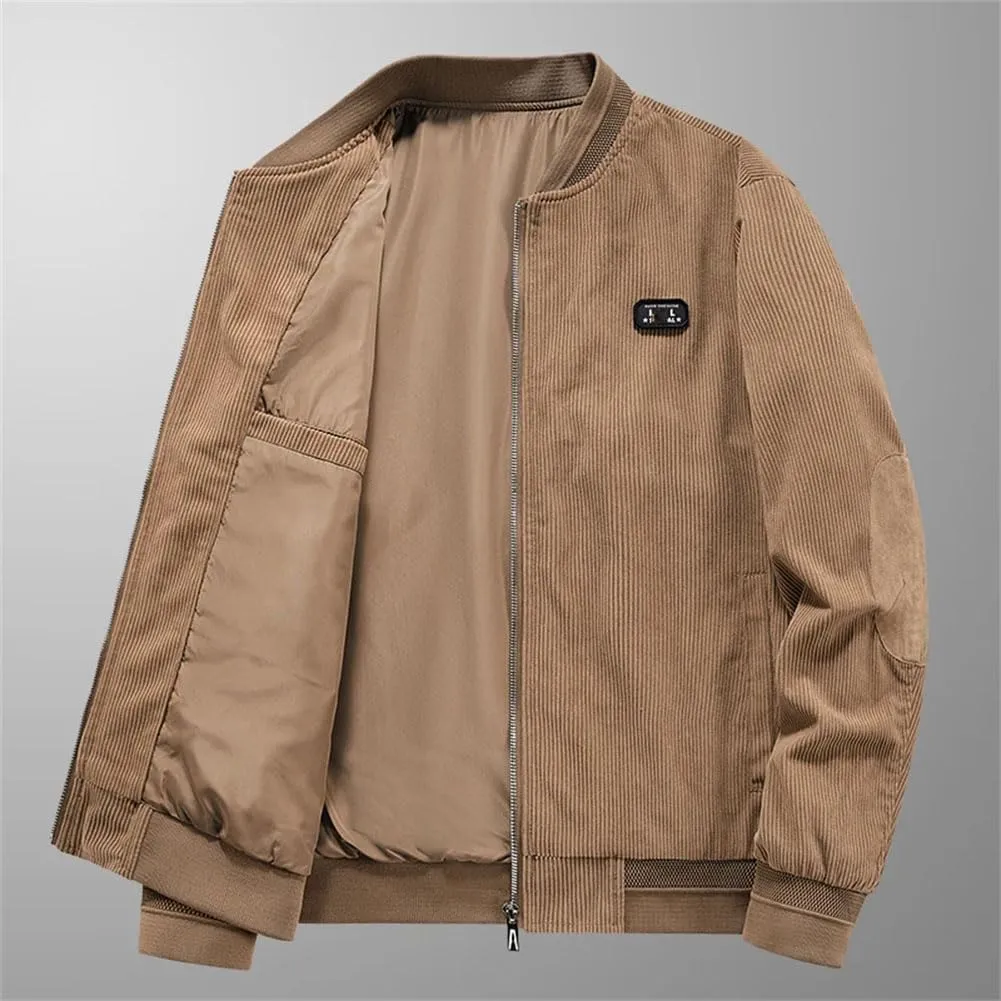 Disimlarl Men Zipper Corduroy Windbreaker Jackets Casual Thin Lightweight Workwear Coat Stand Collar Outerwear Coat