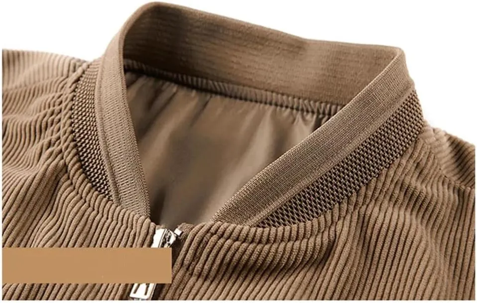 Disimlarl Men Zipper Corduroy Windbreaker Jackets Casual Thin Lightweight Workwear Coat Stand Collar Outerwear Coat