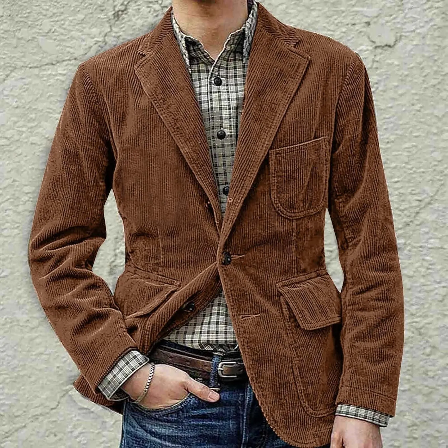 DuDubaby Men's Spring Thin Casual Fashion Loose Single Lapel Breasted Jacket