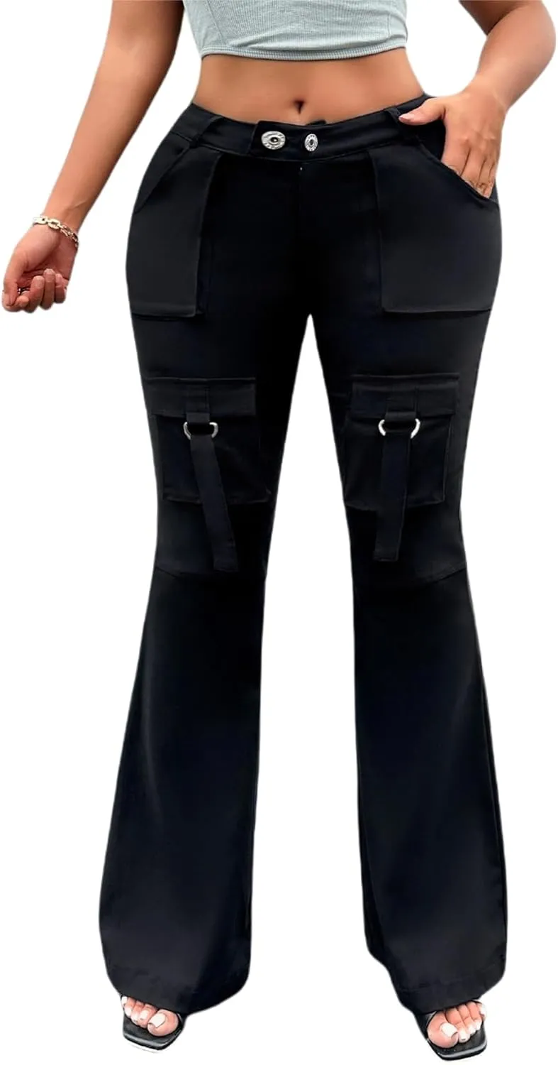 Flare Leggings for Women with Pockets Cargo Joggers Cargo Pants Stretchy Quick Dry Hiking Pants