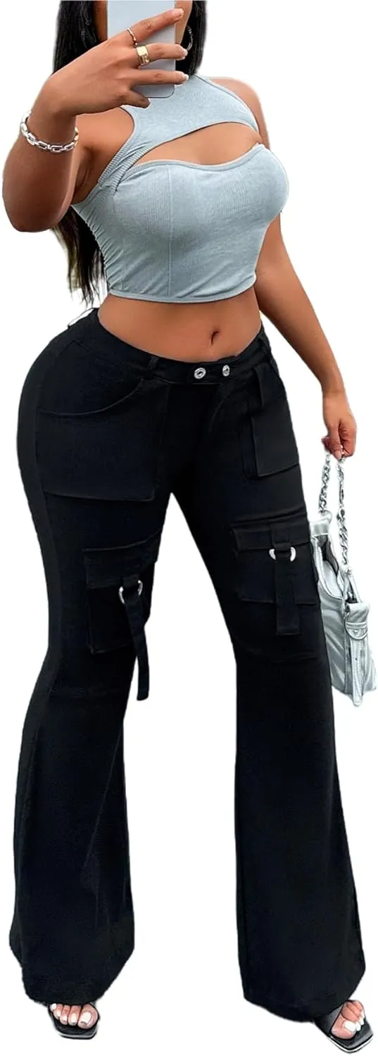 Flare Leggings for Women with Pockets Cargo Joggers Cargo Pants Stretchy Quick Dry Hiking Pants