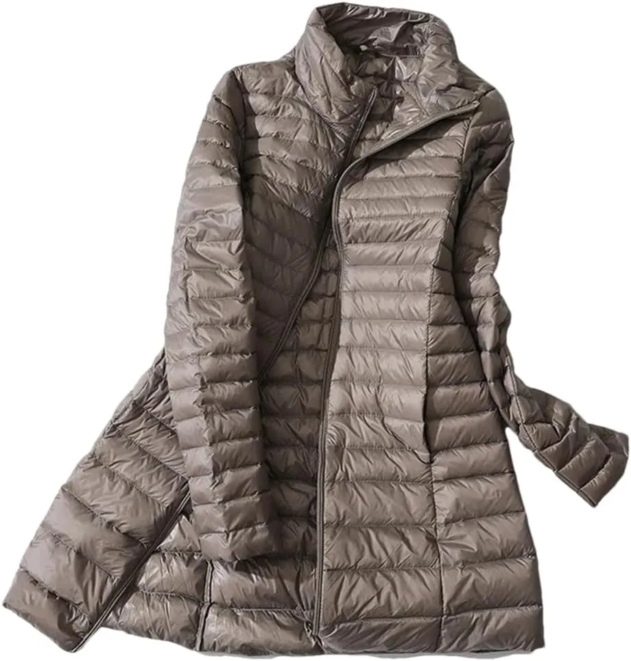 Fnfmrfmr Women Winter Coat Lightweight Stand Collar Thin Duck Down Puffer Jackets Quilted Parkas Outerwear
