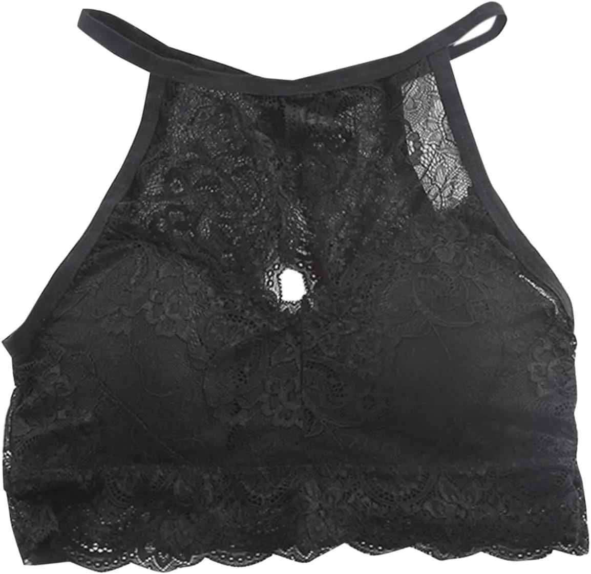 High Neck Bralette for Womens Hollow Out Lace Floral Bra Padded Push Up Sexy Crop Top Vest Bra Stretch Workout Bra