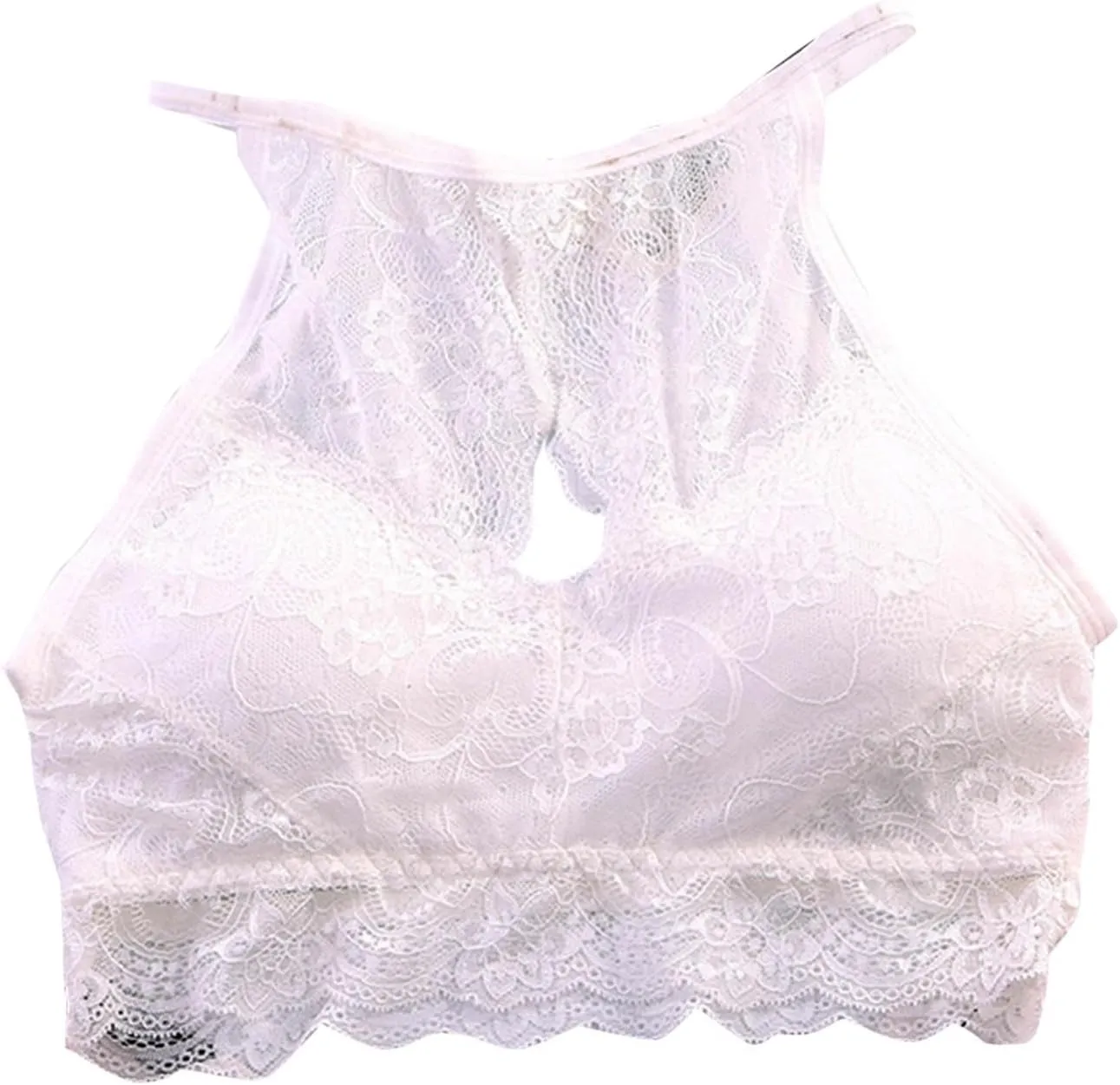High Neck Bralette for Womens Hollow Out Lace Floral Bra Padded Push Up Sexy Crop Top Vest Bra Stretch Workout Bra