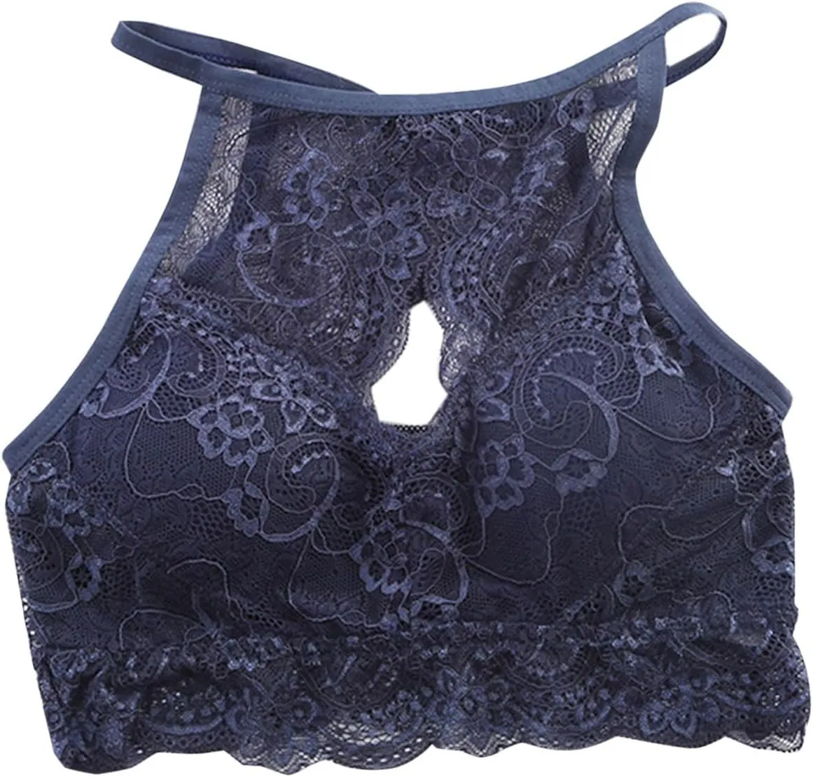 High Neck Bralette for Womens Hollow Out Lace Floral Bra Padded Push Up Sexy Crop Top Vest Bra Stretch Workout Bra