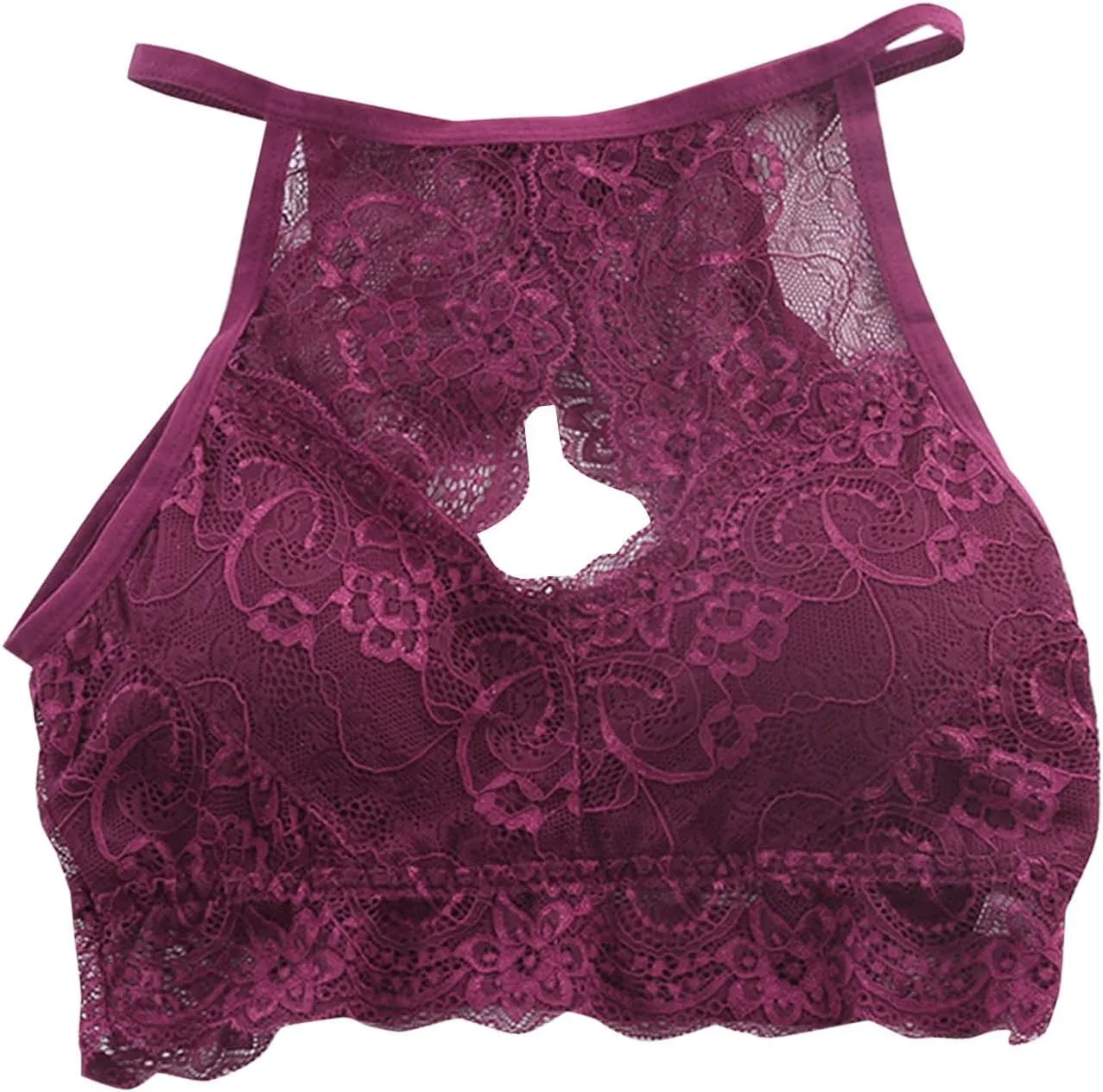 High Neck Bralette for Womens Hollow Out Lace Floral Bra Padded Push Up Sexy Crop Top Vest Bra Stretch Workout Bra