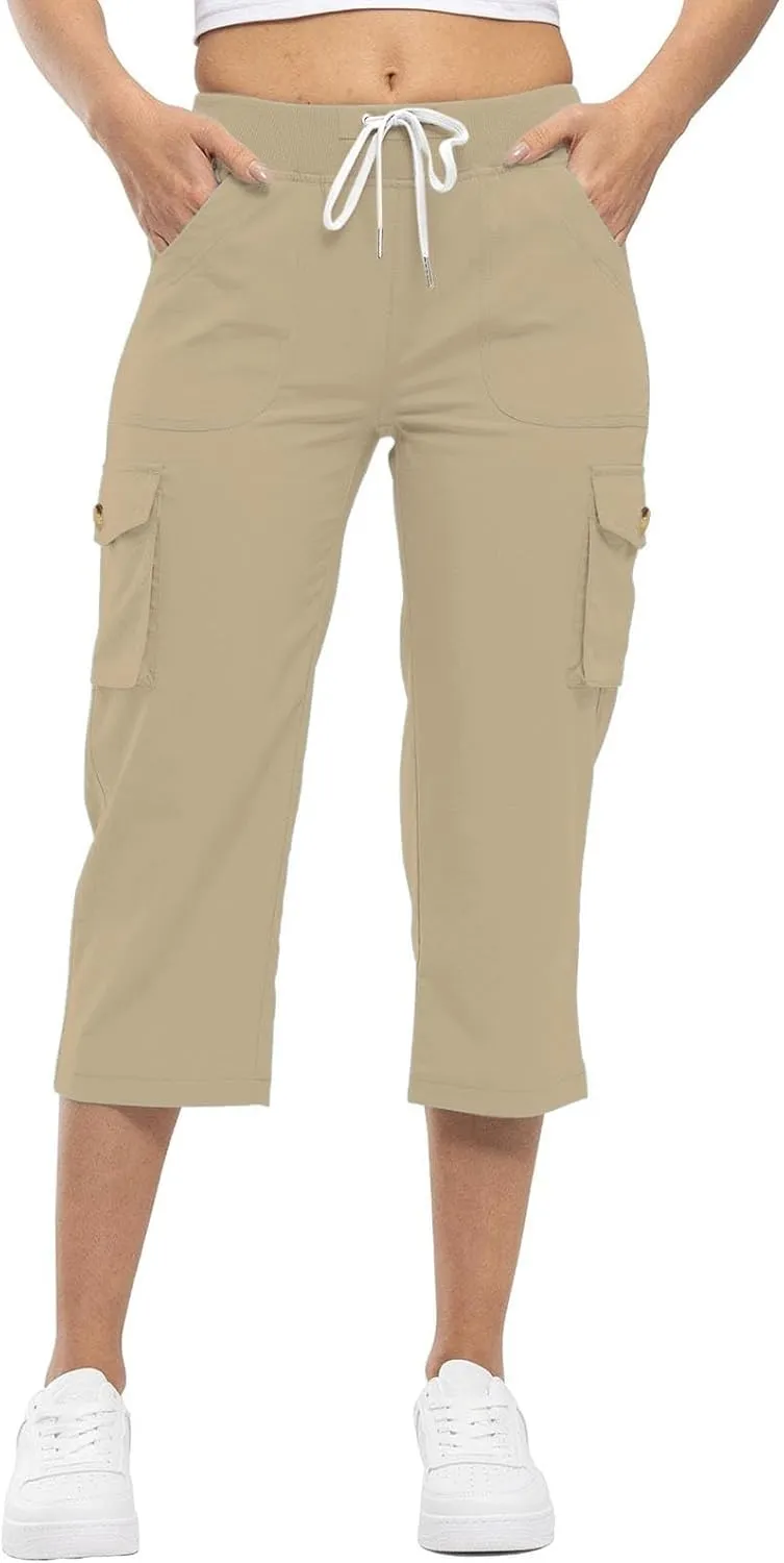 Hiking Capris for Women Pockets Lightweight Quick Dry Cargo Capri Travel Pants Summer Casual Outdoor Crop Trousers