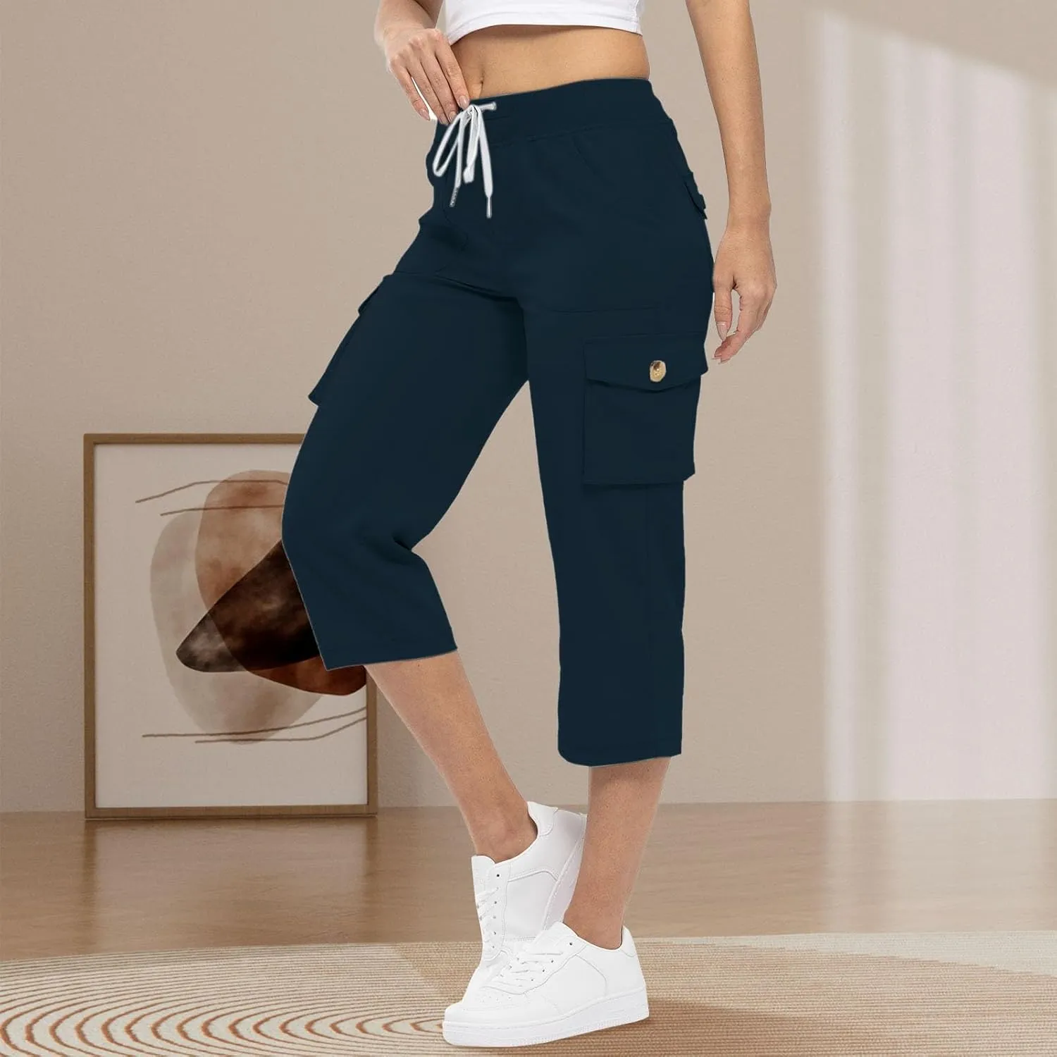 Hiking Capris for Women Pockets Lightweight Quick Dry Cargo Capri Travel Pants Summer Casual Outdoor Crop Trousers