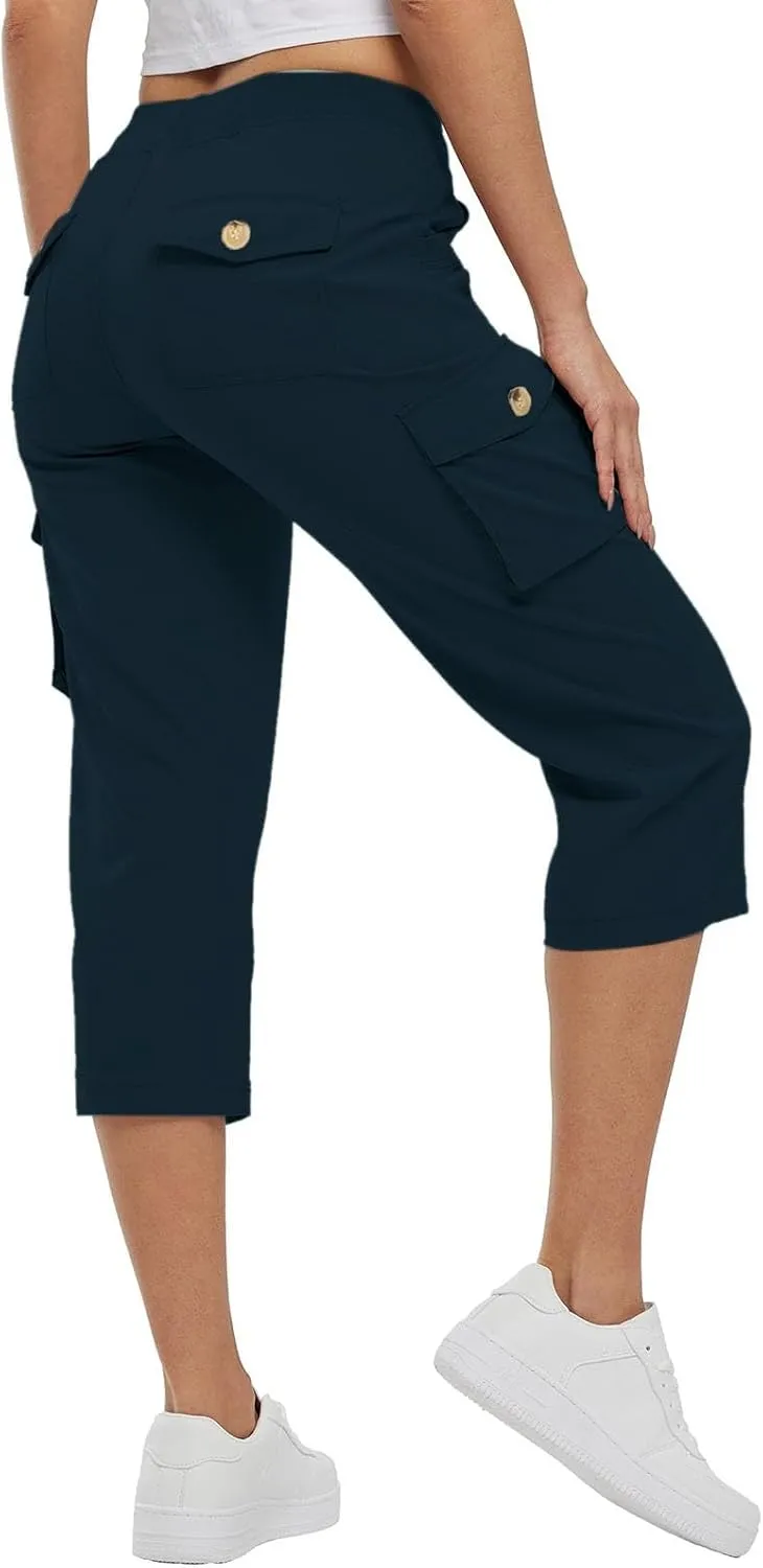 Hiking Capris for Women Pockets Lightweight Quick Dry Cargo Capri Travel Pants Summer Casual Outdoor Crop Trousers
