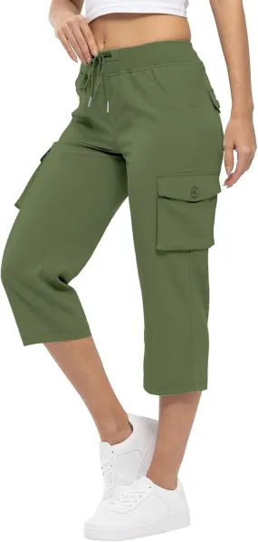 Hiking Capris for Women Pockets Lightweight Quick Dry Cargo Capri Travel Pants Summer Casual Outdoor Crop Trousers