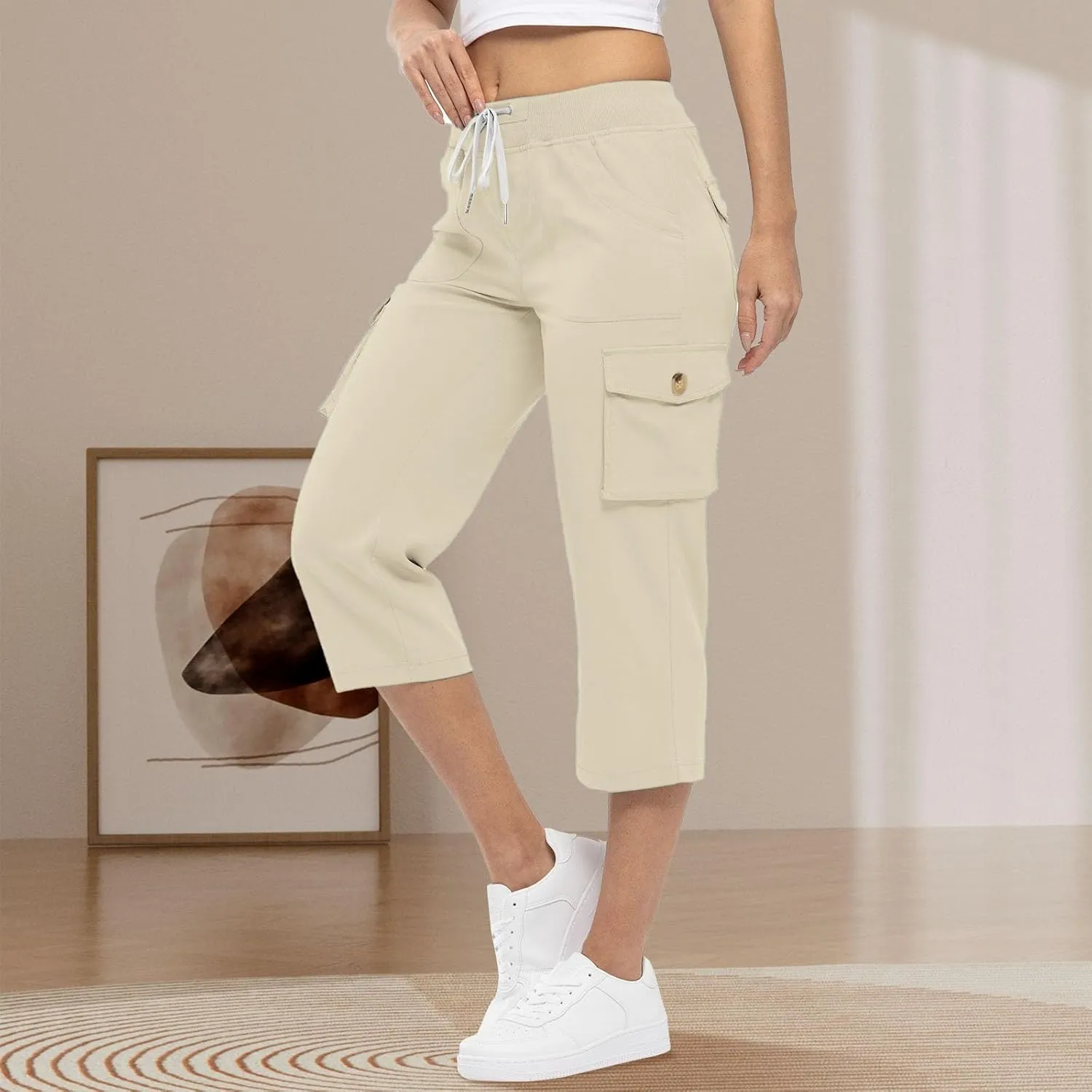 Hiking Capris for Women Pockets Lightweight Quick Dry Cargo Capri Travel Pants Summer Casual Outdoor Crop Trousers