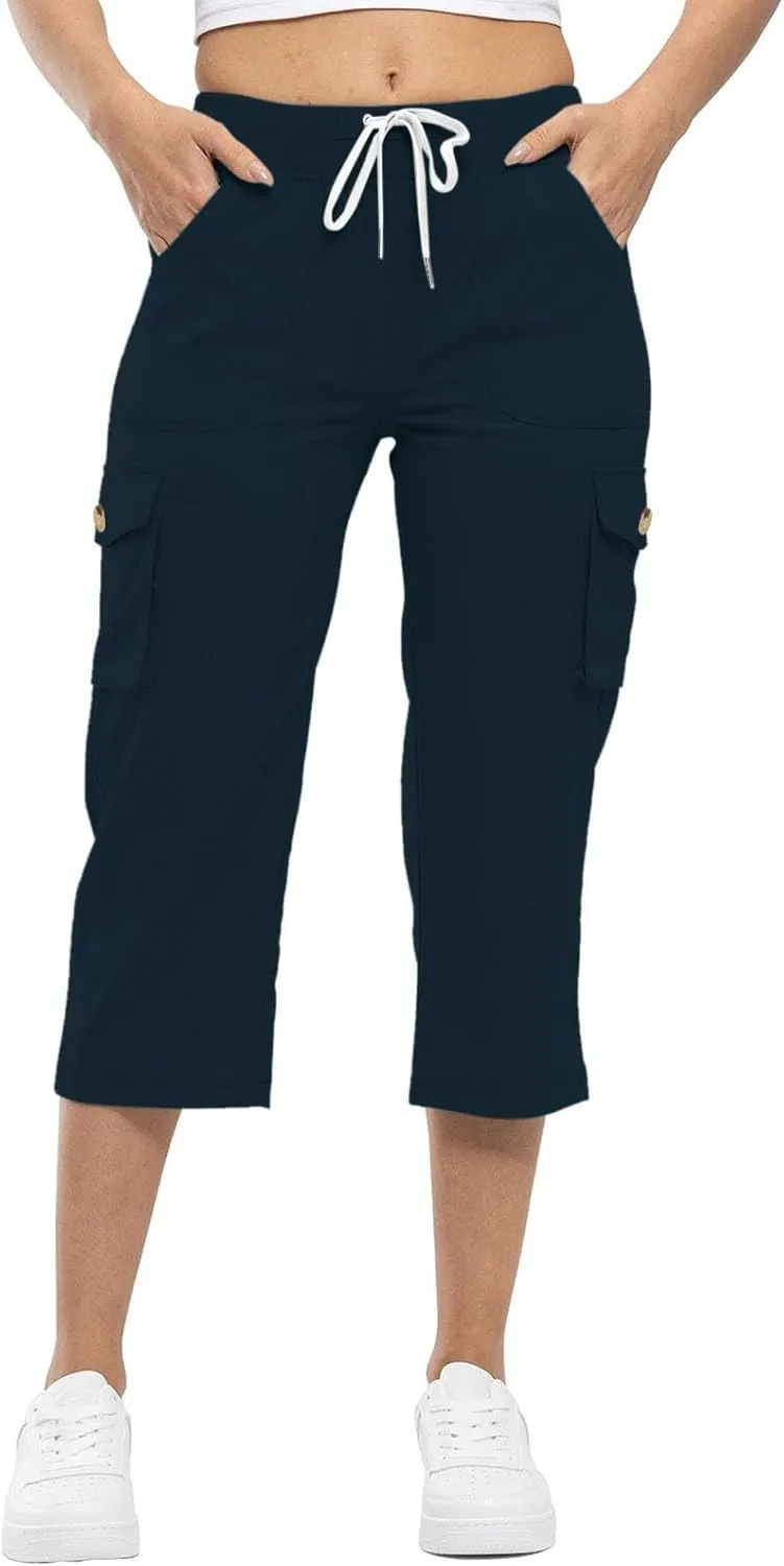 Hiking Capris for Women Pockets Lightweight Quick Dry Cargo Capri Travel Pants Summer Casual Outdoor Crop Trousers
