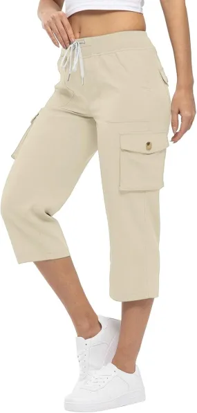 Hiking Capris for Women Pockets Lightweight Quick Dry Cargo Capri Travel Pants Summer Casual Outdoor Crop Trousers