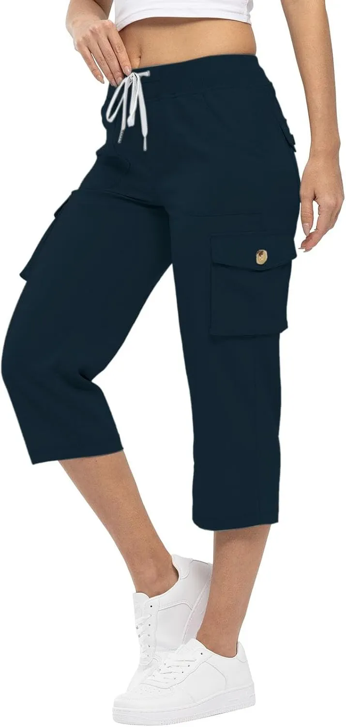 Hiking Capris for Women Pockets Lightweight Quick Dry Cargo Capri Travel Pants Summer Casual Outdoor Crop Trousers