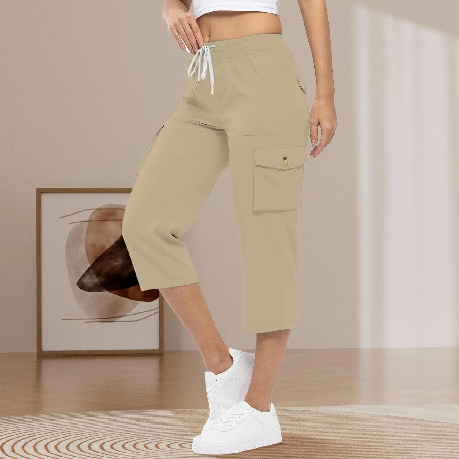 Hiking Capris for Women Pockets Lightweight Quick Dry Cargo Capri Travel Pants Summer Casual Outdoor Crop Trousers