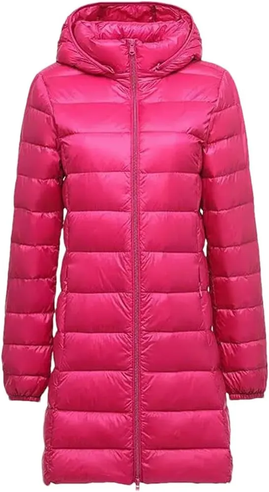 JNKIHAPOT Women Winter Female Long Hat Detachable Puffer Coat Women's Thin Packable Down Long Jacket