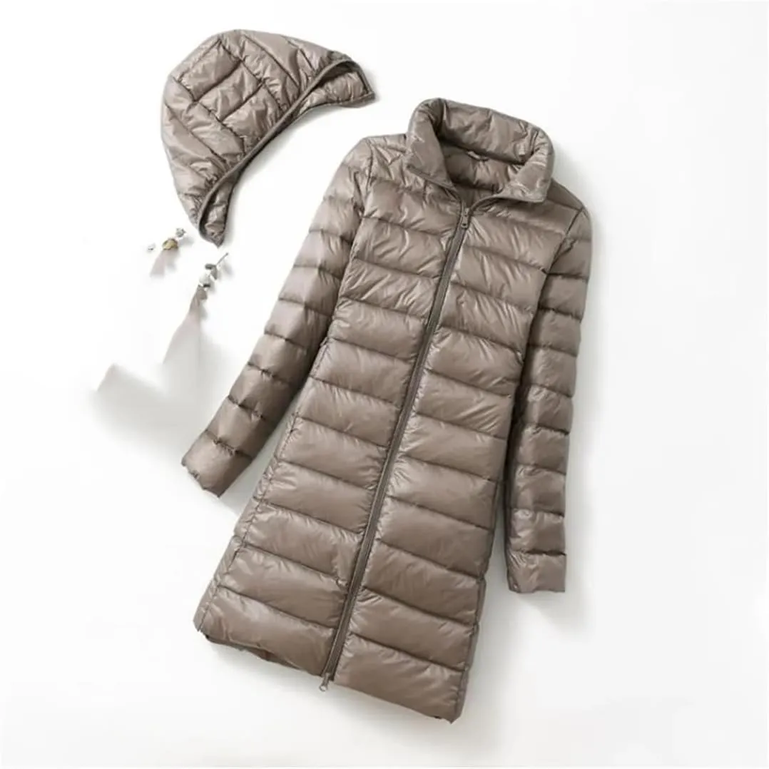 JNKIHAPOT Womens Winter Fashion Slim Remove Hooded Parka Outerwear Down Jackets Long Light Thin Coat Puffer Jacket