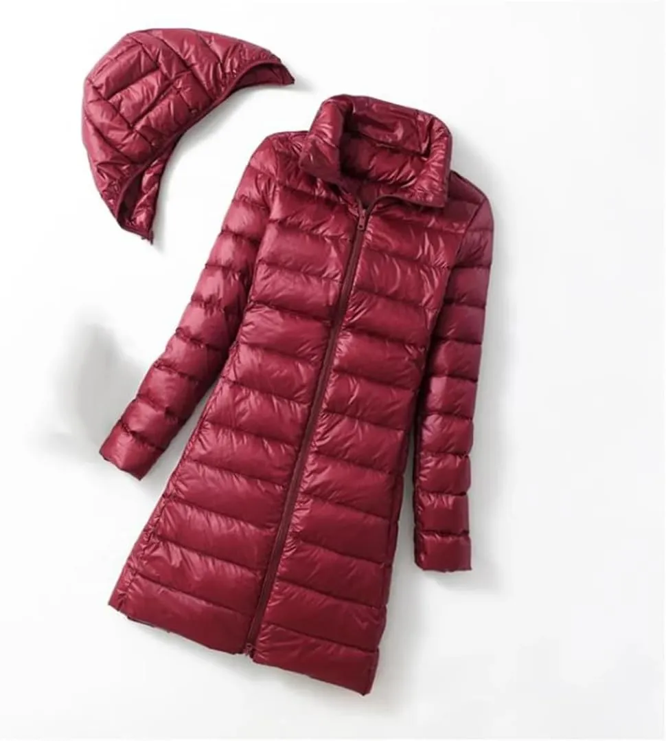 JNKIHAPOT Womens Winter Fashion Slim Remove Hooded Parka Outerwear Down Jackets Long Light Thin Coat Puffer Jacket