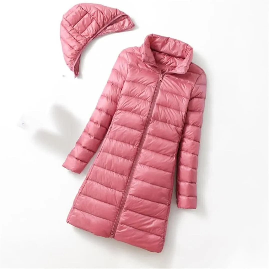 JNKIHAPOT Womens Winter Fashion Slim Remove Hooded Parka Outerwear Down Jackets Long Light Thin Coat Puffer Jacket