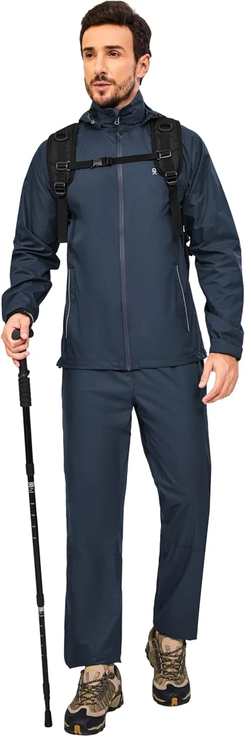 Little Donkey Andy Men's Blue Waterproof Windproof Outdoor Rain Pants for Hiking, Golf, Fishing