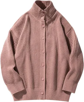 Men Knit Cardigan Sweater Stand Collar Casual Button Down Long Sleeve Sweaters Jacket Coat Soft Comfy Knitted Outwear