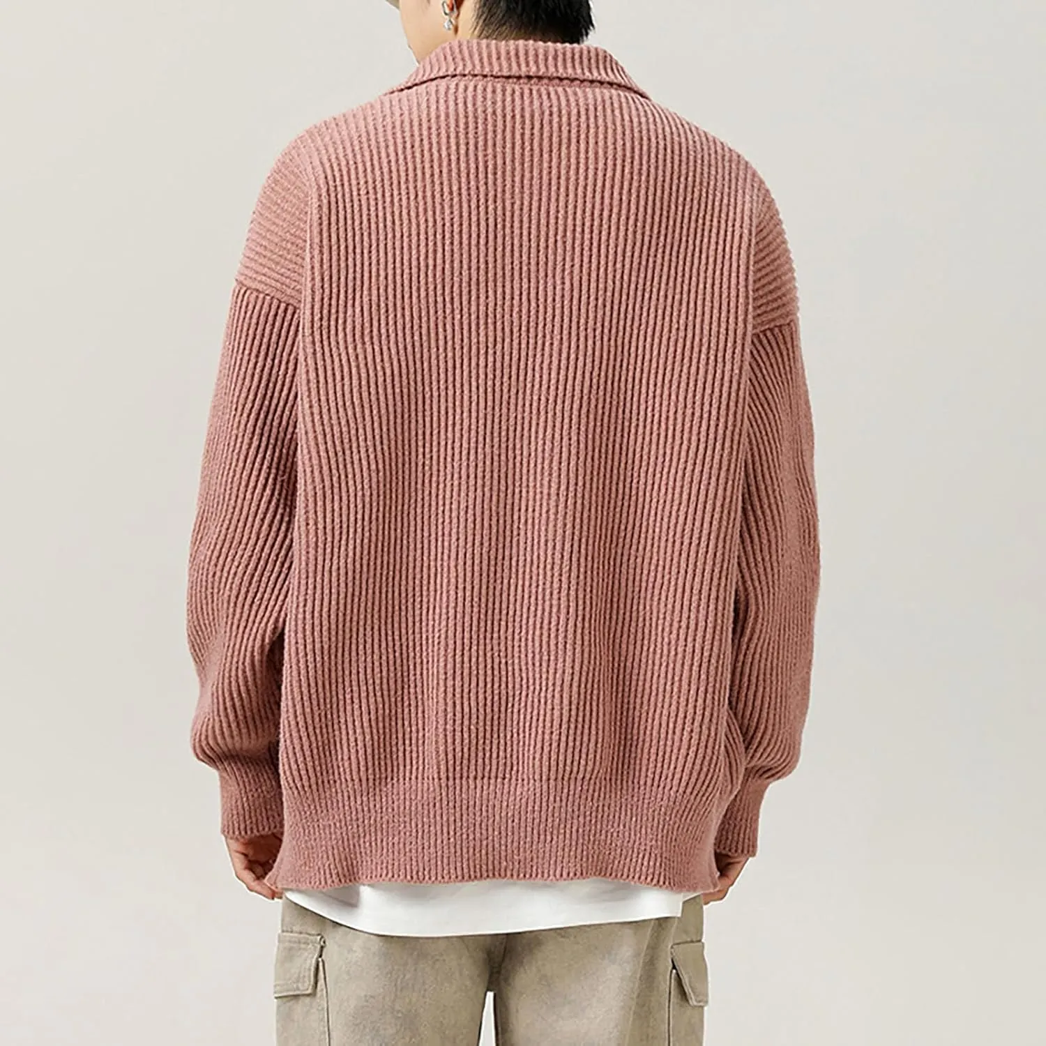 Men Knit Cardigan Sweater Stand Collar Casual Button Down Long Sleeve Sweaters Jacket Coat Soft Comfy Knitted Outwear