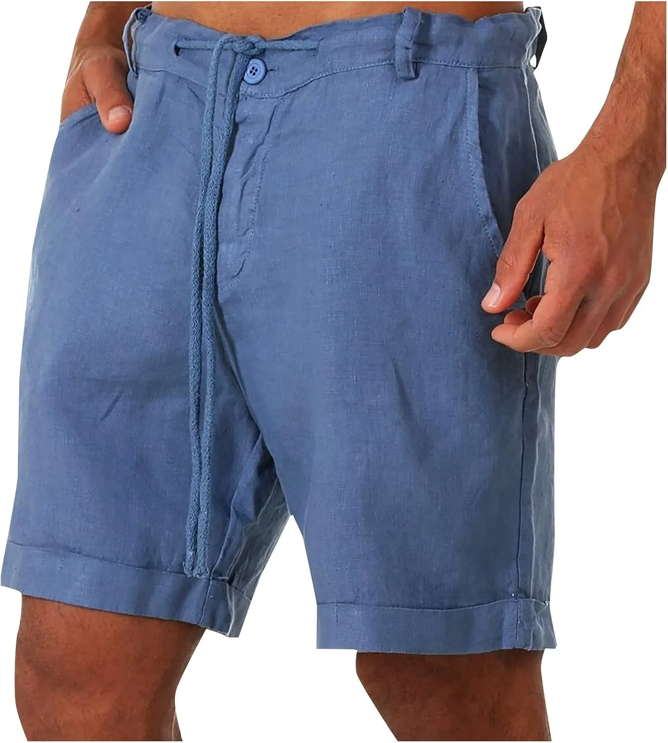 Mens Summer Linen Shorts Plus Size Drawstring Waistband Casual Shorts Loose Breathable Beach Outdoor Lounge Shorts