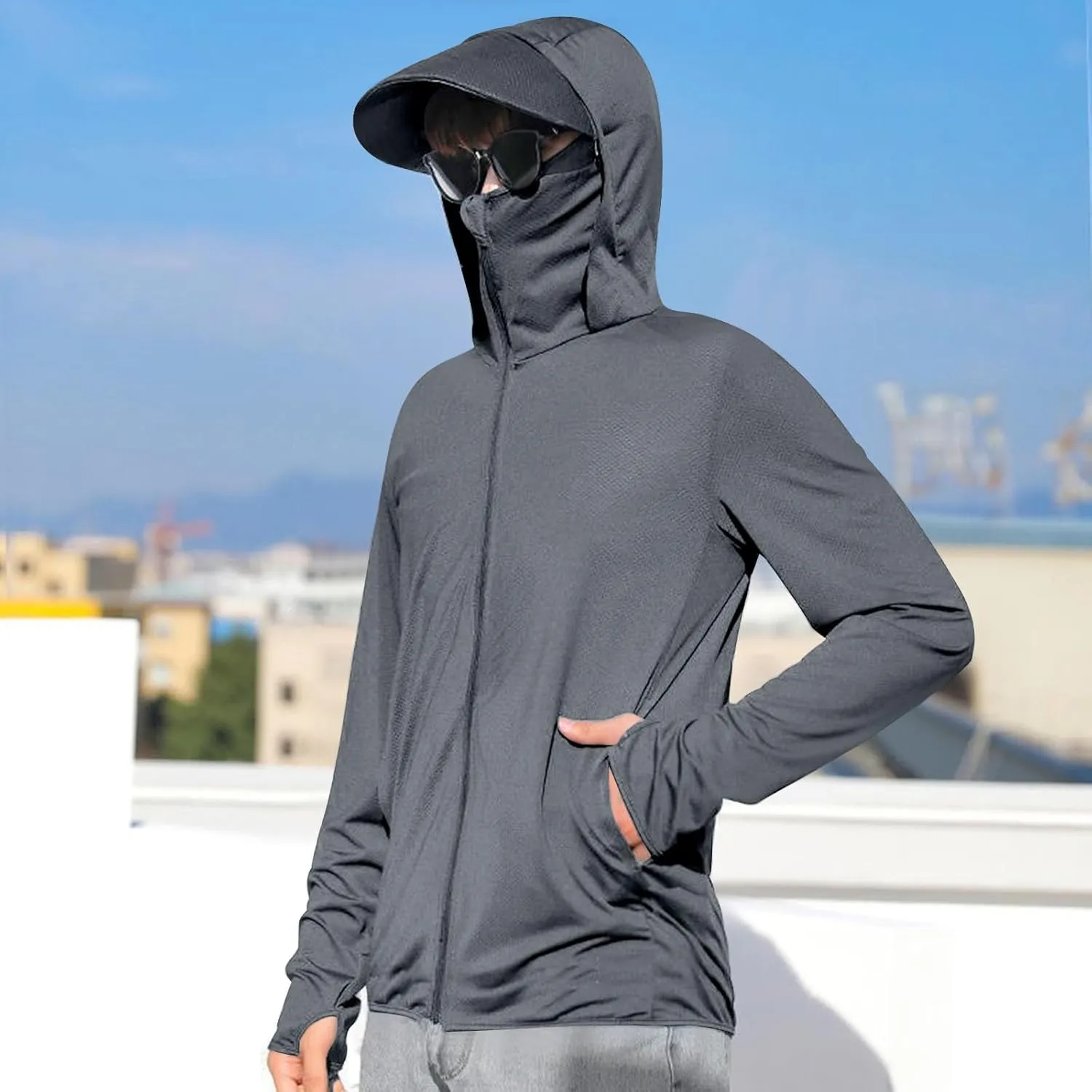 Men's UPF 50  Light Jacket Full Zip Sun Protection Hoodie Long Sleeve Sun Shirts UV Fishing Hiking Athletic Running