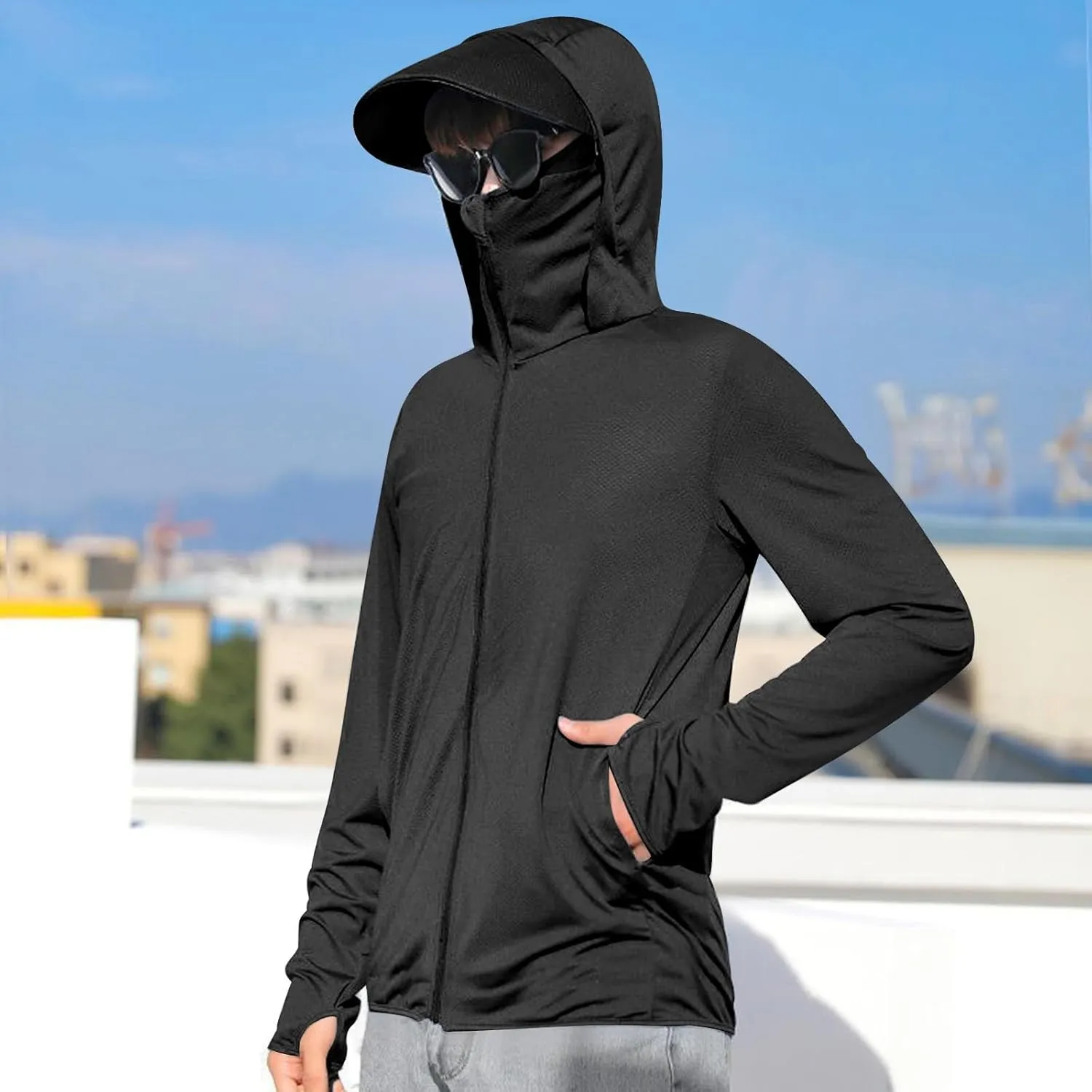 Men's UPF 50  Light Jacket Full Zip Sun Protection Hoodie Long Sleeve Sun Shirts UV Fishing Hiking Athletic Running
