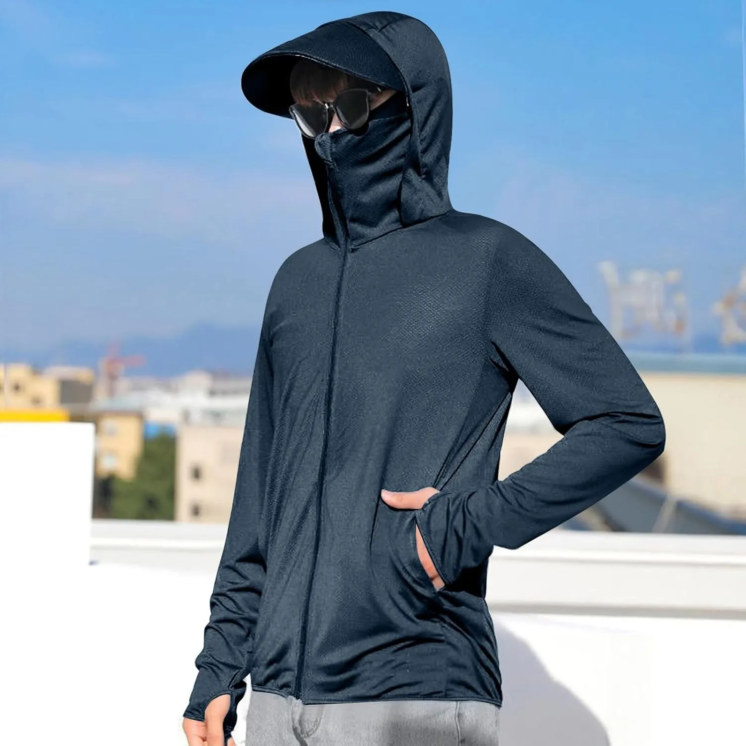 Men's UPF 50  Light Jacket Full Zip Sun Protection Hoodie Long Sleeve Sun Shirts UV Fishing Hiking Athletic Running