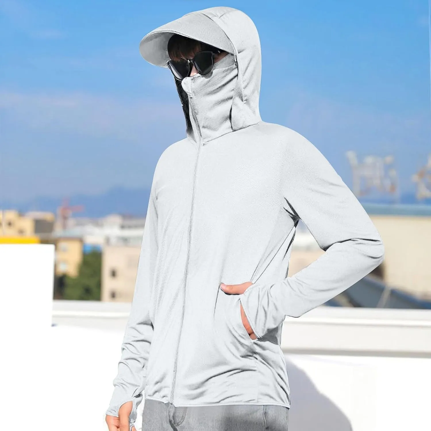 Men's UPF 50  Light Jacket Full Zip Sun Protection Hoodie Long Sleeve Sun Shirts UV Fishing Hiking Athletic Running