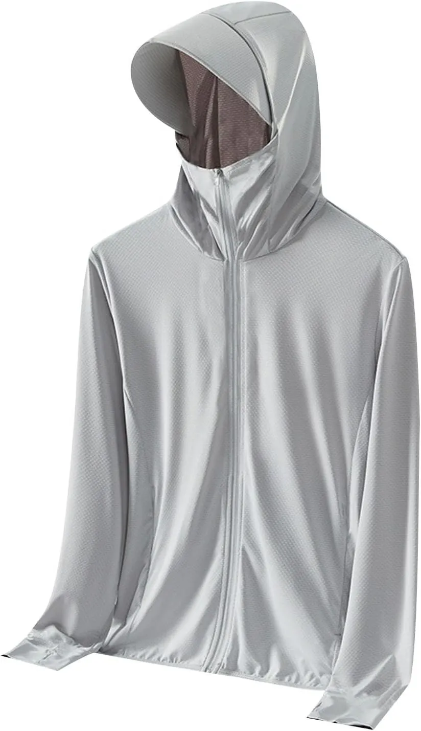 Men's UPF 50  Light Jacket Full Zip Sun Protection Hoodie Long Sleeve Sun Shirts UV Fishing Hiking Athletic Running