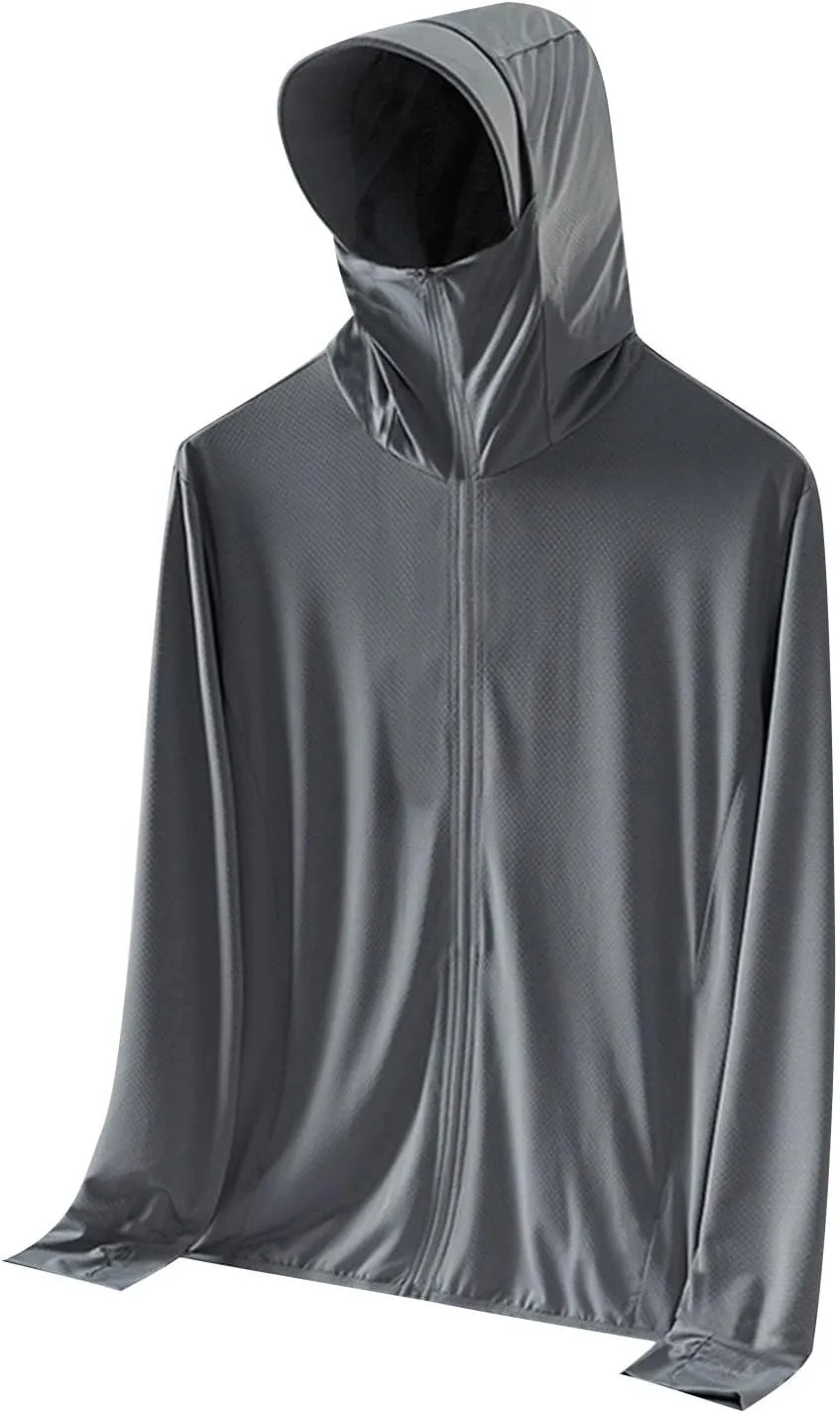 Men's UPF 50  Light Jacket Full Zip Sun Protection Hoodie Long Sleeve Sun Shirts UV Fishing Hiking Athletic Running