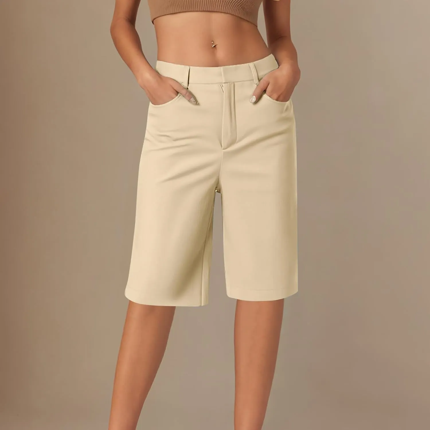 Plus Size Bermuda Shorts for Women Knee Length Shorts Women Dressy Casual Loose Work Shorts Golf Shorts with Pockets
