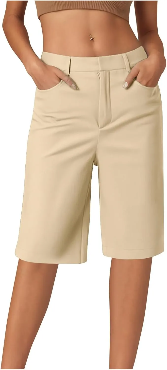 Plus Size Bermuda Shorts for Women Knee Length Shorts Women Dressy Casual Loose Work Shorts Golf Shorts with Pockets