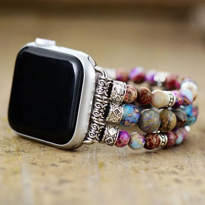 Purple Mix Jasper Stretchy Apple Watch Band