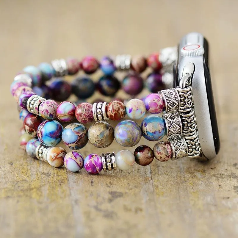 Purple Mix Jasper Stretchy Apple Watch Band