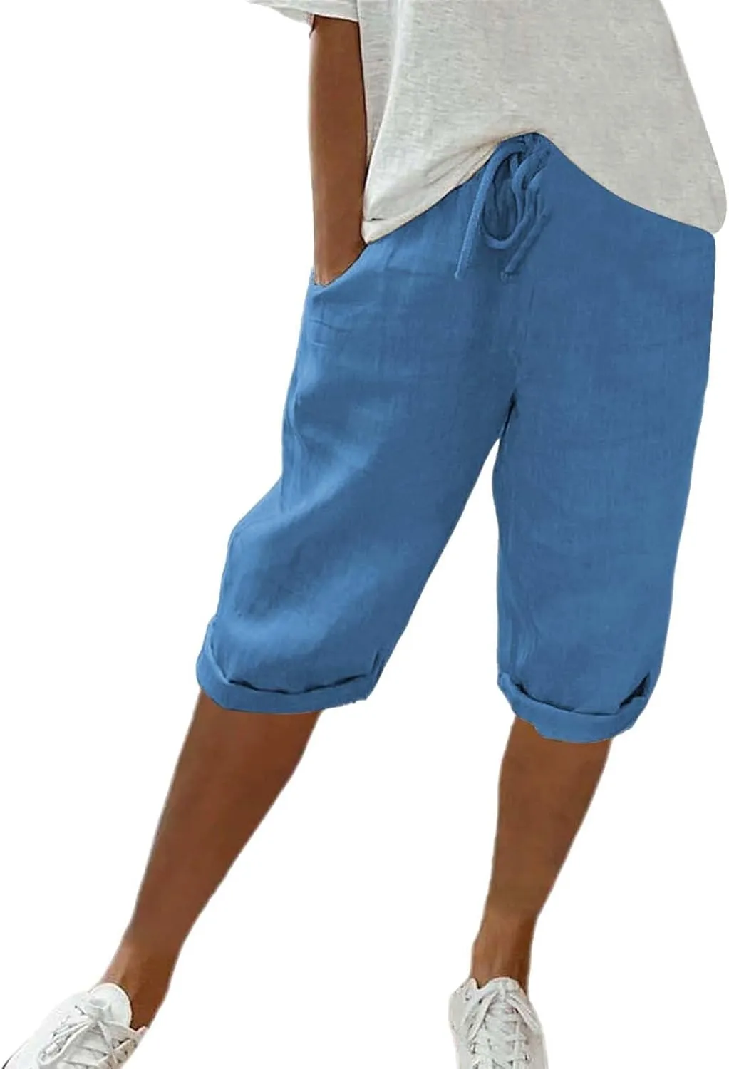 Summer Shorts for Women Elastic Waist Knee Length Bermuda Shorts Casual Loose Loose Comfy Capris Hiking Pants