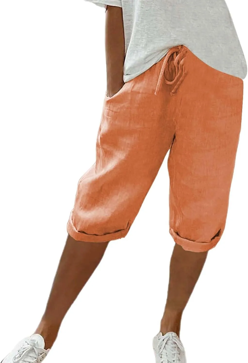 Summer Shorts for Women Elastic Waist Knee Length Bermuda Shorts Casual Loose Loose Comfy Capris Hiking Pants