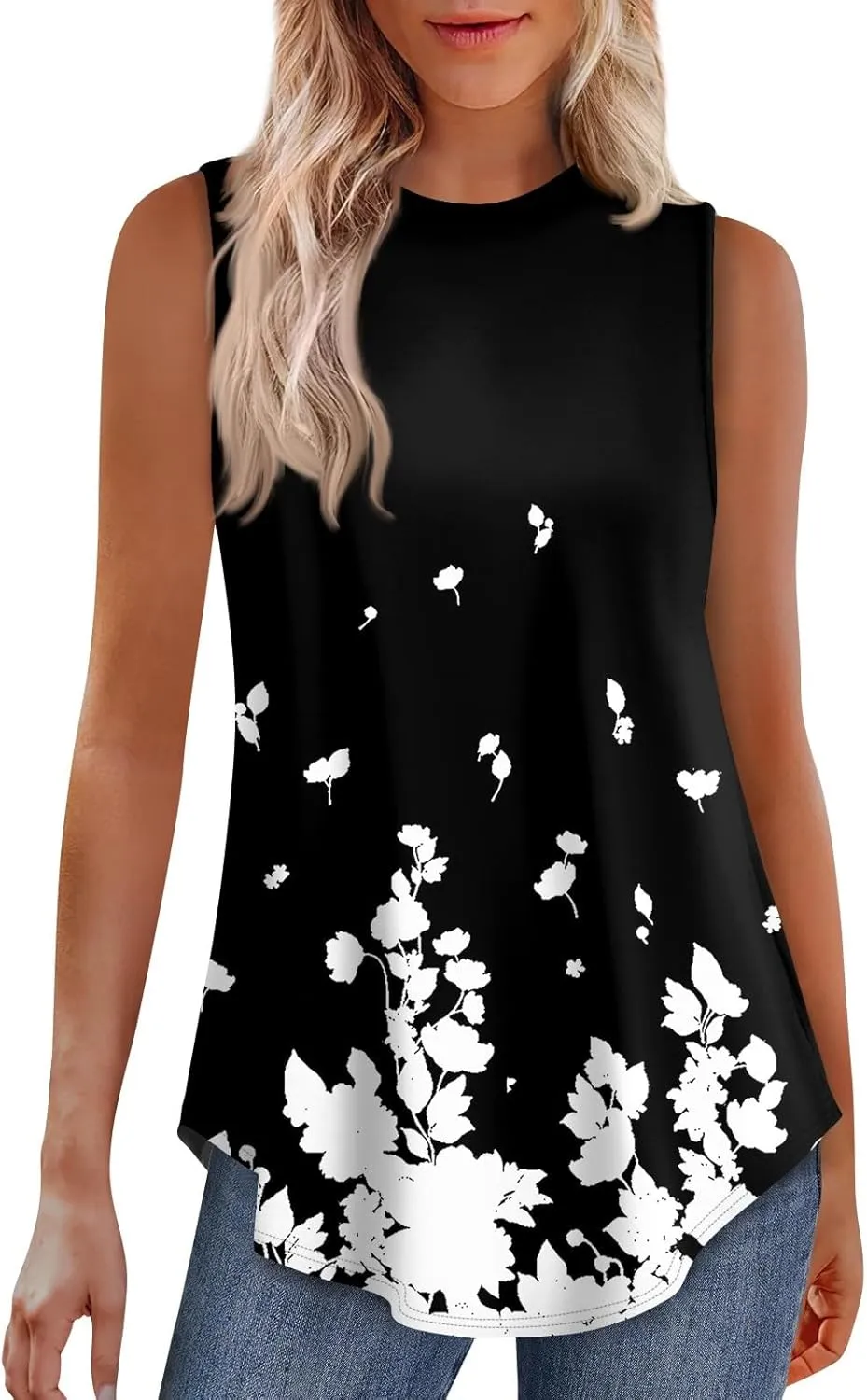 Tank Tops for Women Summer Sleeveless Blouses Dressy Casual Crewneck Loose Fit Flowy Tunic High Waisted Graphic Tees