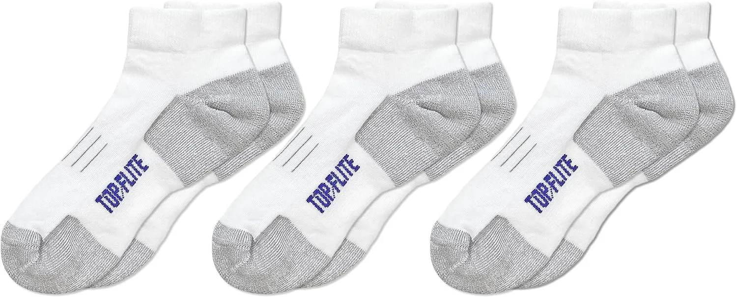 Top Flite Men's Coolmax Seamless Sport Low Cut Ankle Socks 3 Pair Pack, White/Grey, Large