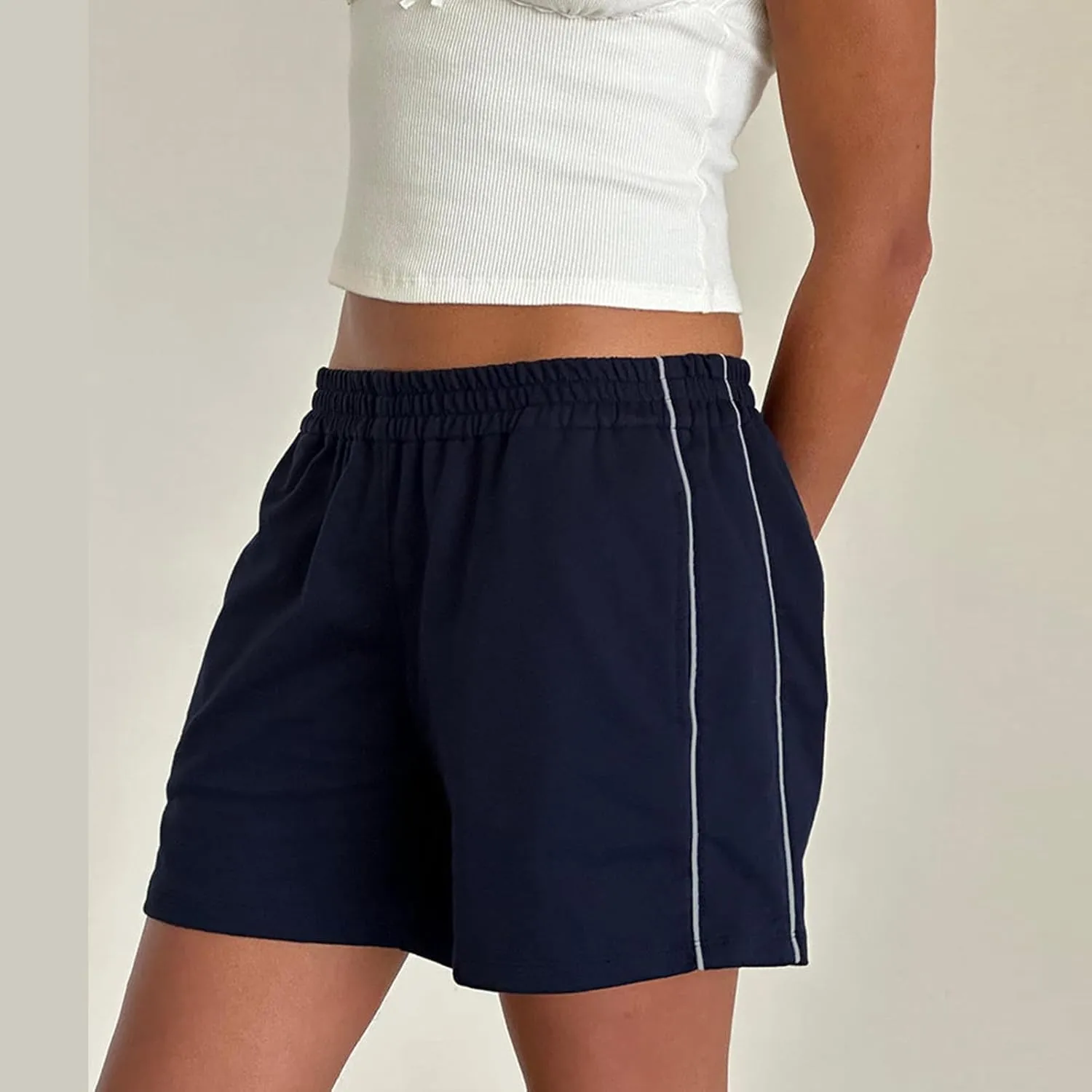UAURORAO Women Striped Athletic Shorts Elastic Waist Side Stripe Casual Shorts Loose Patchwork Workout Sweat Shorts