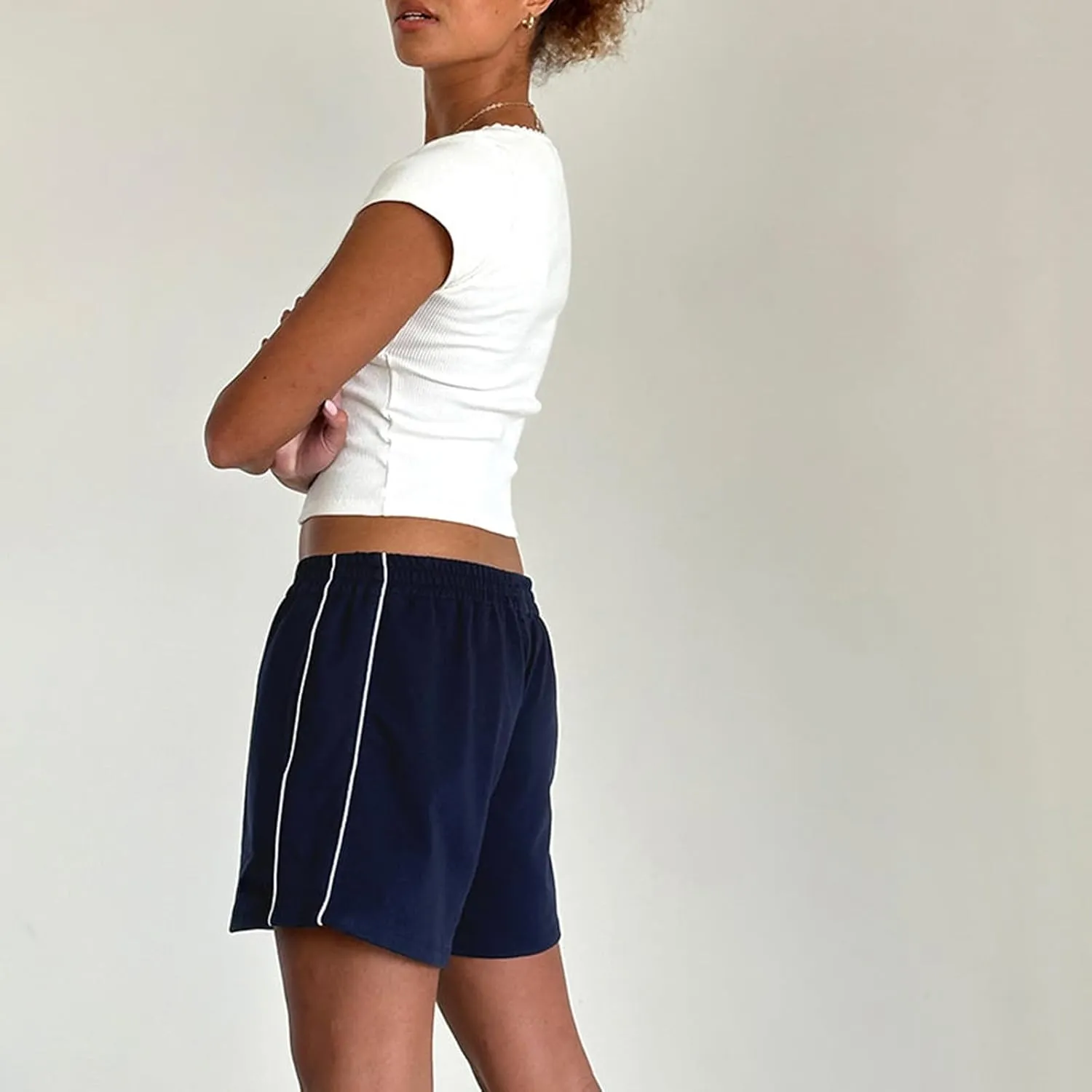UAURORAO Women Striped Athletic Shorts Elastic Waist Side Stripe Casual Shorts Loose Patchwork Workout Sweat Shorts