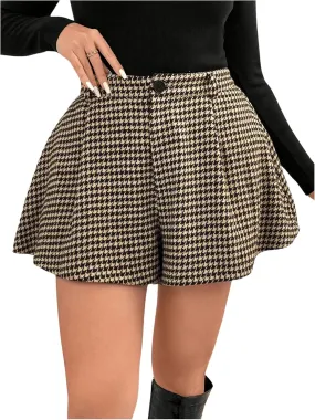 WDIRARA Women's Plus Size Houndstooth High Waisted Shorts Loose Wide Leg Shorts