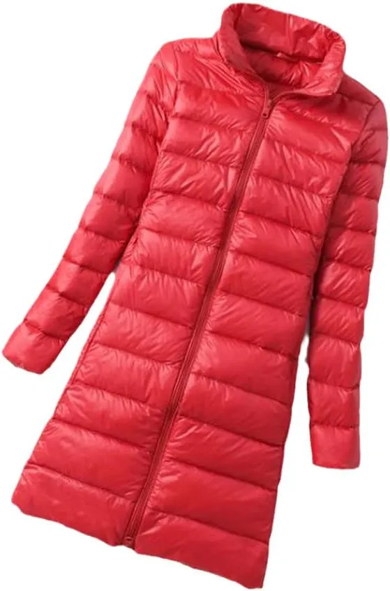 Winter Womens Down Jackets Long Ultra Light Thin Casual Puffer Coat Slim Remove Hooded Parka